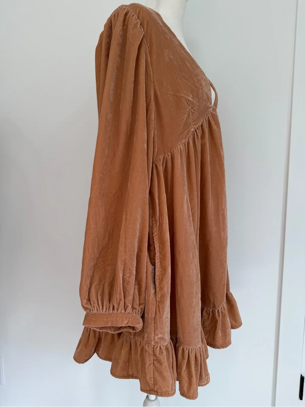 Free People Estella Velvet Mini Dress Boho Prairie Romantic Babydoll Size L